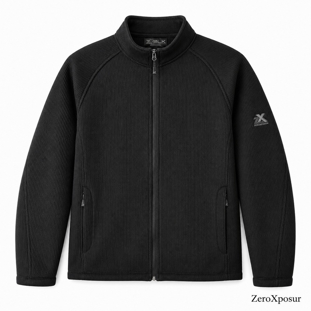 ZeroXposur XBLK Men's Large Black Waffle Knit Fleece Full Zip Jacket G86201S